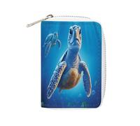 Turtle in Blue Water Sac à cartes en cuir avec fermeture éclair et 20 emplacements pour cartes de débit, 16 x 11,5 cm, Style :, 16x11.5cm