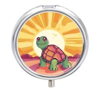 Turtle in The Sun Pilulier à 3 compartiments pour sac à main ou poche Mini pilulier en métal pour médicaments quotidiens pour contenir des vitamines, de l'huile de poisson