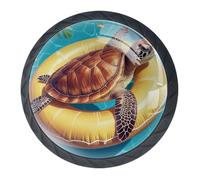 Turtle in the Swimming Circle Lot de 4 boutons de placard décoratifs pour cuisine, salon, salle de bain, placard moderne