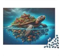 Turtle Island Fantasy 1000 Piece Jigsaw Puzzle: Giant Turtle Island Village for Adults Teens Educational Game Decompression 52x38cm/1000pcs