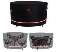Turtle-Life Housse Table de Jardin Ronde,Protection Table Jardin Imperméable, Housse de Protection Bâche pour Meubles, Noir, diamètre 205x89cm