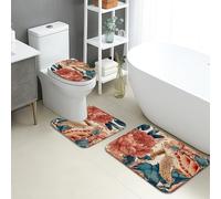 Turtle Lot de 3 tapis de salle de bain en flanelle, absorbants, antidérapants, lavables, en forme de U, motif floral corail, tortue de mer, océan tropical, séchage rapide
