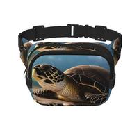 Turtle on the Beach Square Sac banane double couche avec bandoulière réglable Idéal pour les sports de plein air, noir, One Size
