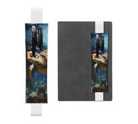Turtle Porte-stylo en cuir synthétique pour ordinateur portable, marque-page amovible, élastique - Peut contenir 2 à 3 stylos, blanc