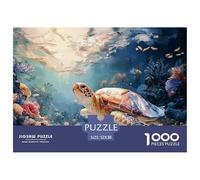 Turtle Swimming in Deep Ocean 1000 Pièces Carton Premium Coffret De Puzzles Ocean Turtle Anti-Stress Défi Unique Puzzles pour Adultes Et Enfants 52x38cm/1000pcs