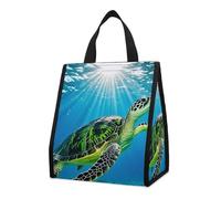 Turtle Swimming in The Sea Sac à déjeuner isotherme pour homme et femme - Grand sac d'épicerie réutilisable, étanche - Sac fourre-tout pliable et portable pour le travail, le camping, le pique-nique