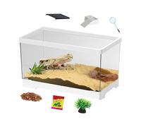 Turtle Tank Kit, Turtle Habitat, 11.42x6.89x7.09 inches Bottom Drainage Aquarium, Multi-Level Clear Walls, Reptile Terrarium for Tortoise, Gecko, Hermit Crab and Fish