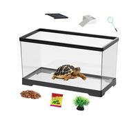 Turtle Tank Kit, Turtle Habitat, 11.42x6.89x7.09 inches Bottom Drainage Aquarium, Multi-Level Clear Walls, Reptile Terrarium for Tortoise, Gecko, Hermit Crab and Fish