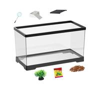 Turtle Tank Kit with Bottom Drainage, Multi-Level Turtle Habitat Aquarium Terrarium, Reptile Tank for Tortoise, Hermit Crab, Amphibians, Fish, Gecko, Snake, Frog, Chameleon, 29x17.5x18cm Black White
