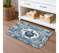 Turtle Tapis de bain à séchage rapide, absorbant, antidérapant, en flanelle, lavable pour salle de bain et toilettes, motif vagues bleu océan, 40,6 x 61 cm
