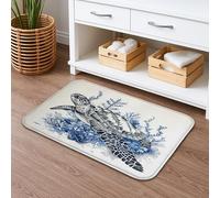 Turtle Tapis de bain à séchage rapide, absorbant, antidérapant, lavable en mousse à mémoire de forme, bleu corail océan, 40,6 x 61 cm