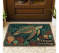 Turtle Welcome Paillasson antidérapant pour maison, intérieur et extérieur, entrée, porche, bleu sarcelle, 73,6 x 43,2 cm