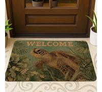 Turtle Welcome Paillasson tortue de mer verte pour intérieur et extérieur pour toutes les saisons, décoration côtière, tapis d'entrée en caoutchouc antidérapant, lavable, piège à poussière, 73,7 x