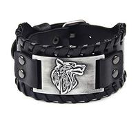 TURTLEDOVE Bracelet manchette en cuir pour homme - Bracelet tête de loup avec large ceinture, idée cadeau pour frère, papa, petit ami, mari, Large, Cuir, Sans pierre précieuse