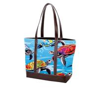 Turtles in the Water 397 Sac fourre-tout en cuir durable et toile pour femme avec poignée sur le dessus, Multicolore 03, 33.8x12x31cm/13.3x4.7x12.2 in