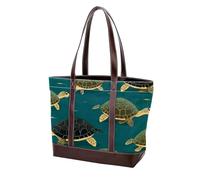 Turtles in the Water 397 Sac fourre-tout en cuir durable et toile pour femme avec poignée sur le dessus, Multicolore 04, 33.8x12x31cm/13.3x4.7x12.2 in