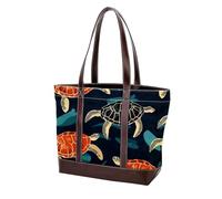Turtles in the Water 397 Sac fourre-tout en cuir durable et toile pour femme avec poignée sur le dessus, Multicolore 01, 33.8x12x31cm/13.3x4.7x12.2 in