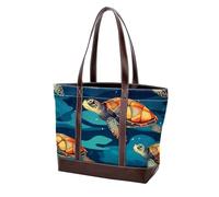 Turtles in the Water 397 Sac fourre-tout en cuir durable et toile pour femme avec poignée sur le dessus, Multicolore 10., 33.8x12x31cm/13.3x4.7x12.2 in