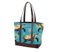 Turtles in the Water 408 - Grand sac à main en cuir délavé doux et durable pour femme, Multicolore 01, 33.8x12x31cm/13.3x4.7x12.2 in
