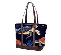 Turtles in the Water 408 - Grand sac à main en cuir délavé doux et durable pour femme, Multicolore 02, 33.8x12x31cm/13.3x4.7x12.2 in