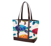 Turtles in the Water 408 - Grand sac à main en cuir délavé doux et durable pour femme, Multicolore 04, 33.8x12x31cm/13.3x4.7x12.2 in