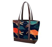 Turtles in the Water 408 - Grand sac à main en cuir délavé doux et durable pour femme, Multicolore 05, 33.8x12x31cm/13.3x4.7x12.2 in