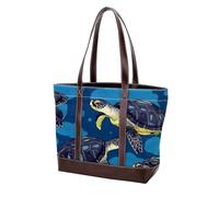 Turtles in the Water 408 - Grand sac à main en cuir délavé doux et durable pour femme, Multicolore 06, 33.8x12x31cm/13.3x4.7x12.2 in