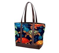 Turtles in the Water 408 - Grand sac à main en cuir délavé doux et durable pour femme, Multicolore 09, 33.8x12x31cm/13.3x4.7x12.2 in