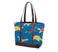 Turtles in the Water 408 - Grand sac à main en cuir délavé doux et durable pour femme, Multicolore 10., 33.8x12x31cm/13.3x4.7x12.2 in