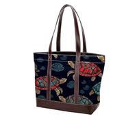 Turtles in the Water 430 Sacs fourre-tout en cuir durable et toile pour femme avec poignée sur le dessus, Multicolore 03, 33.8x12x31cm/13.3x4.7x12.2 in