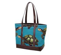 Turtles in the Water 430 Sacs fourre-tout en cuir durable et toile pour femme avec poignée sur le dessus, Multicolore 08, 33.8x12x31cm/13.3x4.7x12.2 in