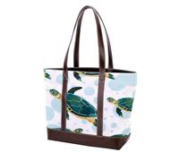 Turtles in the Water 430 Sacs fourre-tout en cuir durable et toile pour femme avec poignée sur le dessus, Multicolore 05, 33.8x12x31cm/13.3x4.7x12.2 in