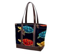 Turtles in the Water 430 Sacs fourre-tout en cuir durable et toile pour femme avec poignée sur le dessus, Multicolore 02, 33.8x12x31cm/13.3x4.7x12.2 in