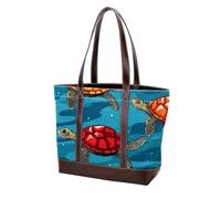 Turtles in the Water 430 Sacs fourre-tout en cuir durable et toile pour femme avec poignée sur le dessus, Multicolore 06, 33.8x12x31cm/13.3x4.7x12.2 in