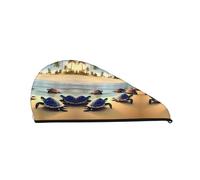 turtles on the beach Bonnet en velours corail pour cheveux secs - Turban à séchage rapide pour la maison et les voyages - Parfait pour les fêtes à la piscine, la plage, le bain