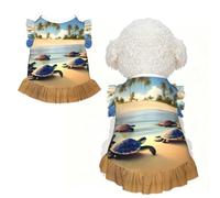 turtles on the beach Robe à volants sans manches respirante pour petit chien, chat, taille XS
