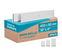 TURvent Lot de 2 Grilles de Ventilation Blanche pour Porte 450 x 92 mm Double Face - Grille d’Aération pour Passage d’Air entre Pièces - Couvercle de Ventilation en Plastique