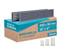 TURvent Lot de 2 Grilles de Ventilation Grise pour Porte 450 x 92 mm Double Face - Grille d’Aération pour Passage d’Air entre Pièces - Couvercle de Ventilation en Plastique