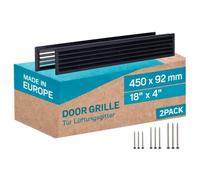 TURvent Lot de 2 Grilles de Ventilation Noire pour Porte 450 x 92 mm Double Face - Grille d’Aération pour Passage d’Air entre Pièces - Couvercle de Ventilation en Plastique