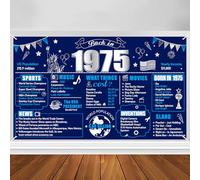 Turypaty Bannière bleue argentée pour 50e anniversaire, thème Back in 1974, grande décoration pour homme, polyester, utilisation intérieure et extérieure
