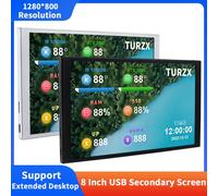 TURZX 8 pouces IPS USB écran secondaire 1280*800 LCD CPU GPU RAM moniteur d'ordinateur Support bureau étendu pour Windows 10 11 8 Inch Black
