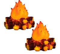 TUSAUW Lot de 2 fausses veilleuses LED 3D en bois de chauffage, avec bûche réaliste sans flamme alimentée par piles, décorations de fête d'Halloween, Noël, festival, bar, maison, jardin, cour
