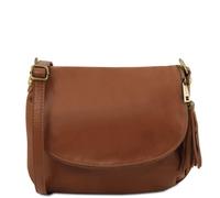 Tuscany Leather - TL Bag - Sac bandoulière besace en cuir souple avec pompon - Cannelle (TL141223)