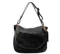 TUSCANY LEATHER TLBag Sac bandoulière besace en cuir souple avec pompon Noir