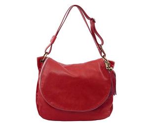 TUSCANY LEATHER TLBag Sac bandoulière besace en cuir souple avec pompon Rouge