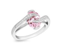 Tuscany Silver Bague croisée pour femme en argent sterling plaqué rhodium avec une pierre ovale rose en oxyde de zirconium et des pierres rondes blanches - Taille #Q
