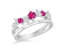 Tuscany Silver Bague double pour femme en argent sterling plaqué rhodium avec des pierres CZ rouges et blanches - Taille #S