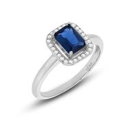 Tuscany Silver Bague femme en argent sterling plaqué rhodium 5 mm x 7 mm Pierre synthétique bleue et zircone blanche 1 mm, Argent sterling, Pas de pierre précieuse