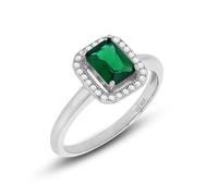 Tuscany Silver Bague femme en argent sterling plaqué rhodium 5 mm x 7 mm Pierre synthétique verte et zircone blanche 1 mm, Argent sterling, Pas de pierre précieuse