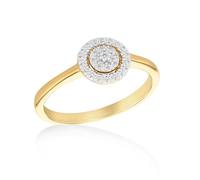 Tuscany Silver Bague pour femme en argent sterling plaqué or 0,10 ct avec halo de diamants synthétiques, Argent sterling, Aucune pierre précieuse